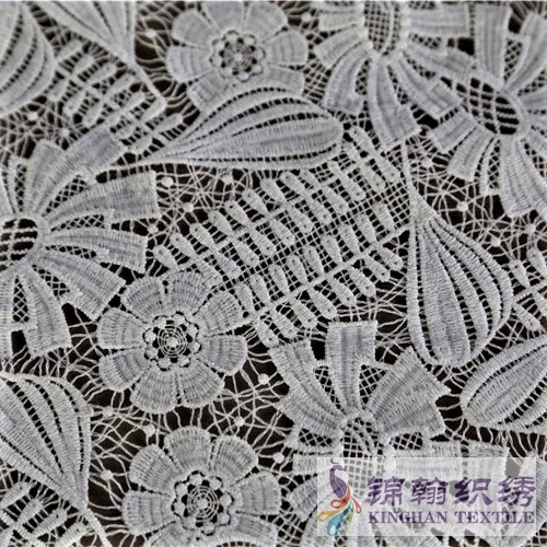 KHLF2004 White Floral Guipure Lace Fabric