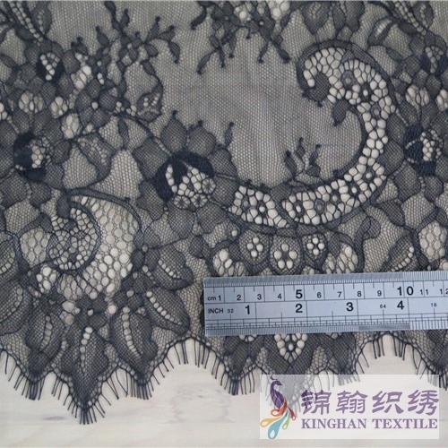 KHLF1009 Black Cut Eyelash Chantilly Lace Fabric