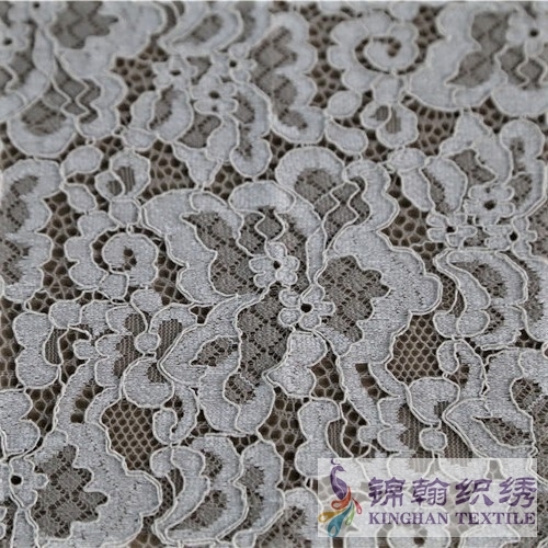 KHLF3008 White Gray Two-tone Floral Corded Lace Fabric