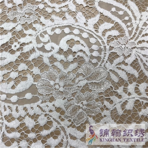 KHLF1014 White Pressure Yarn Eyelash Chantilly Lace Fabric