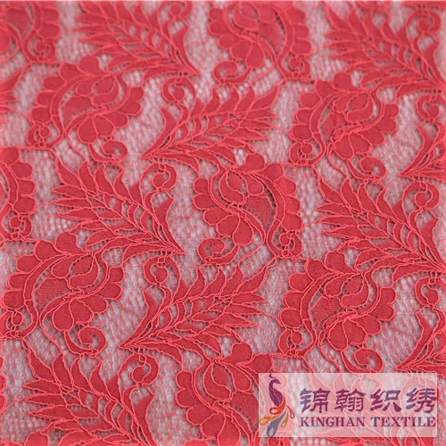 KHLF3004 Red Floral Corded Lace Fabric