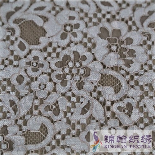 KHLF3007 Yellow Purple Two-tone Floral Corded Lace Fabric