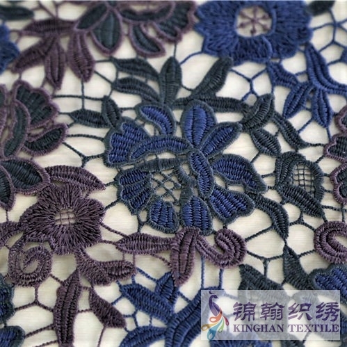 KHLF2023 Purple Blue Black Tricolor Floral Guipure Lace