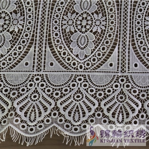 KHLF2005 White Micro Fiber Floral Guipure Lace Fabric