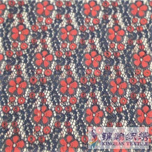 KHLF3005 Red Black Two-tone Floral Corded Lace Fabric