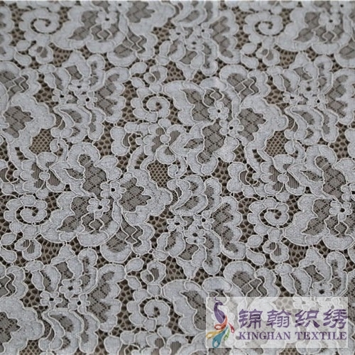 KHLF3008 White Gray Two-tone Floral Corded Lace Fabric