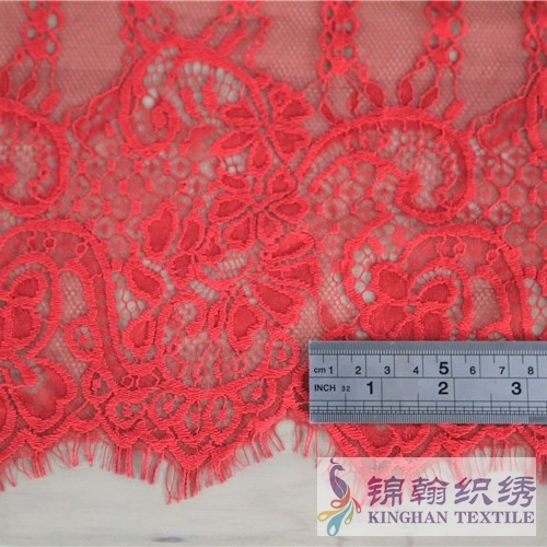 KHLF1012 Red Pressure Yarn Eyelash Chantilly Lace Fabric
