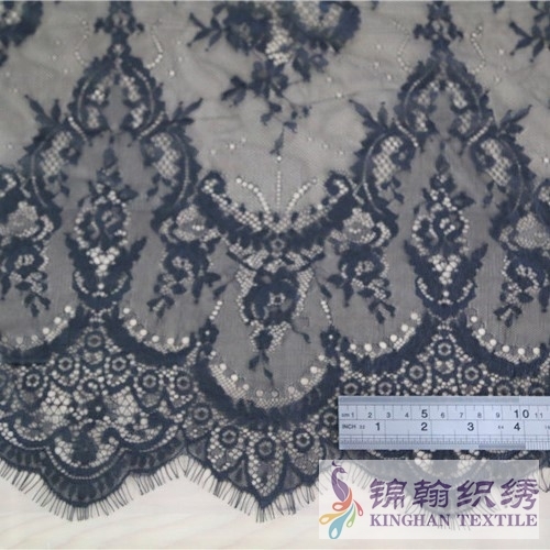 KHLF1010 Black Cut Eyelash Chantilly Lace Fabric