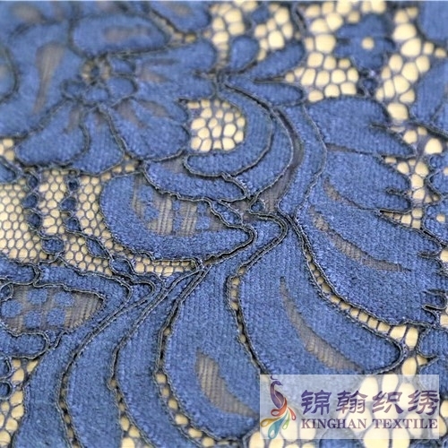 KHLF3002 Blue Floral Corded Lace Fabric