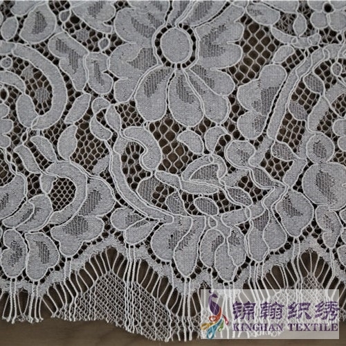 KHLF3006 White Floral Eyelash Corded Lace Fabric