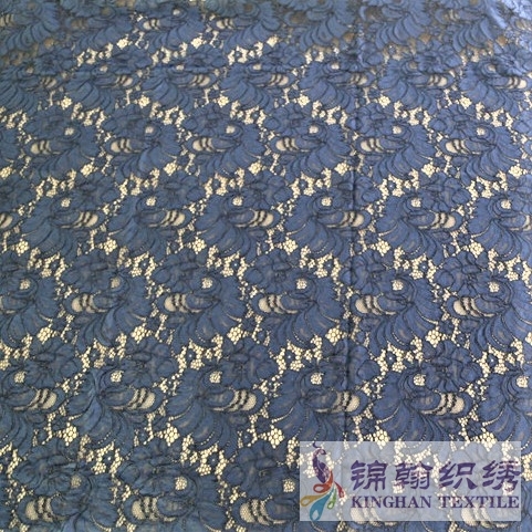 KHLF3002 Blue Floral Corded Lace Fabric