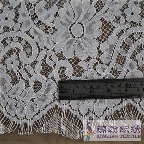 KHLF3006 White Floral Eyelash Corded Lace Fabric