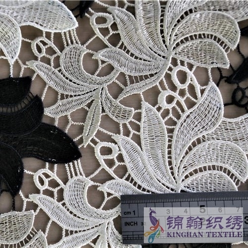 KHLF2006 White Offwhite Black Tricolor Floral Guipure Lace Fabric