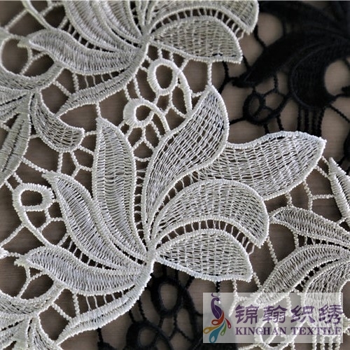 KHLF2006 White Offwhite Black Tricolor Floral Guipure Lace Fabric