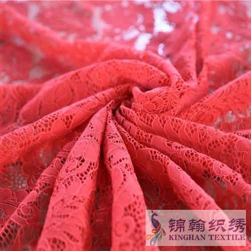 KHLF3004 Red Floral Corded Lace Fabric
