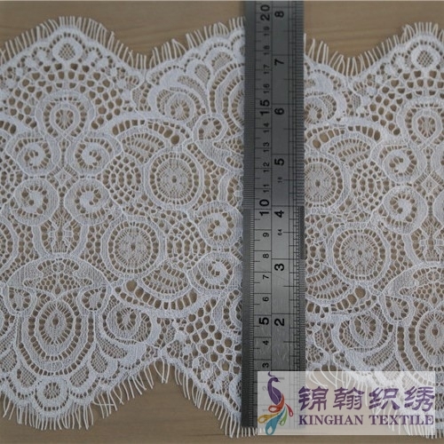 KHLT1005 20cm White Floral Eyelash Chantilly Lace Trim