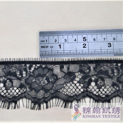 KHLT1027 5.5cm Black Eyelash Chantilly Lace Trim