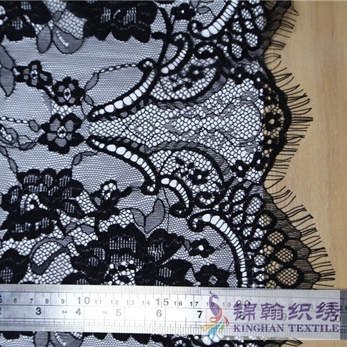 KHLT1003 25cm Black Floral Eyelash Chantilly Lace Trim