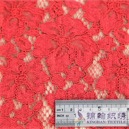 KHLF3015 Jujube Red Floral Corded Lace Fabric