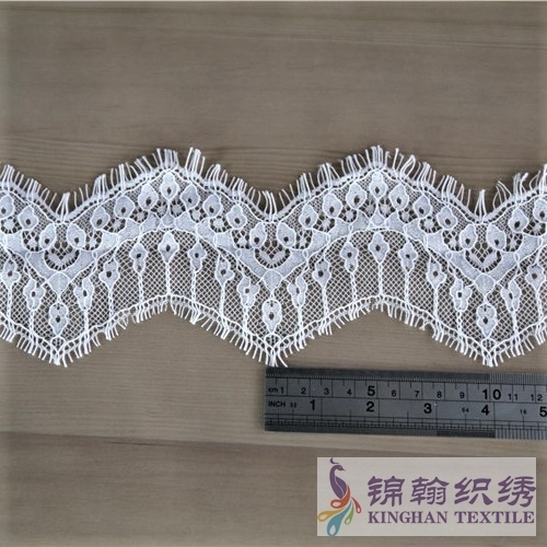 KHLT3001 8cm White Wave Eyelash Corded Chantilly Lace Trim