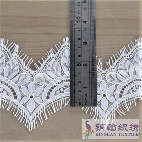 KHLT3002 8cm White Wave Eyelash Corded Chantilly Lace Trim