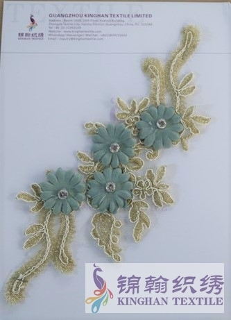 KHLA5023 Blue 3D Flower Rhinestone Lace Applique