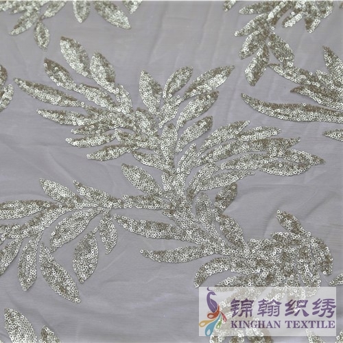 KHSF1018 3mm Gold Glitter Tree Flower Sequins Fabric