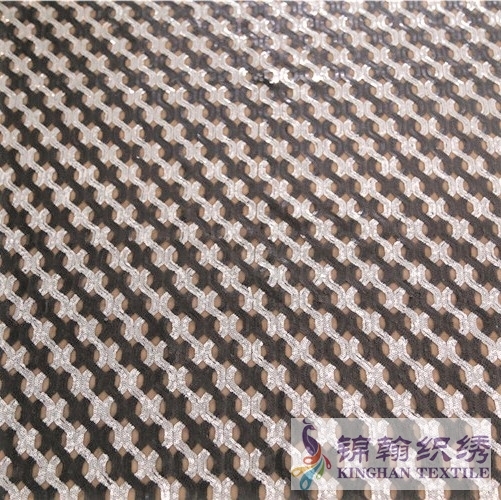 KHSF1014 3mm Black Silver Geometric Sequins Fabric
