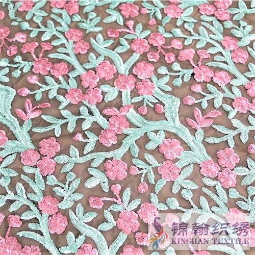 KHSF1010 3mm Red Blue two-tone Tree Flower Sequins Fabric