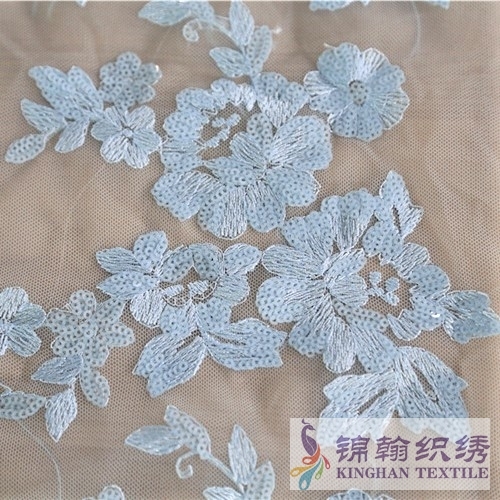 KHSF1025 3mm Blue Flower Sequins Fabric