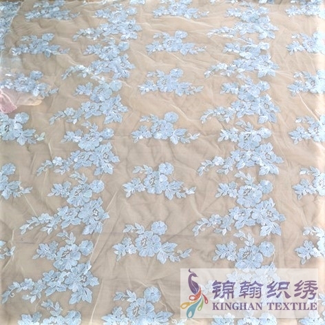 KHSF1025 3mm Blue Flower Sequins Fabric