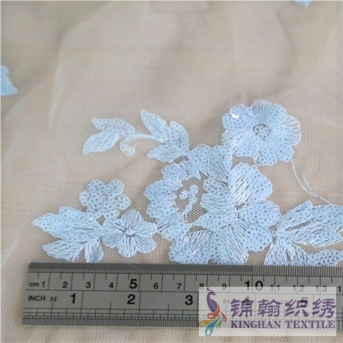 KHSF1025 3mm Blue Flower Sequins Fabric