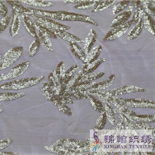 KHSF1018 3mm Gold Glitter Tree Flower Sequins Fabric