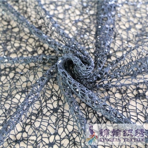 KHSF1041 3mm Black Fishnet Sequins Fabric