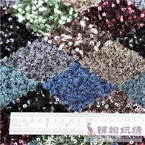 KHSF1030 3mm+5mm Muticolor Diamond Shape Sequins Fabric