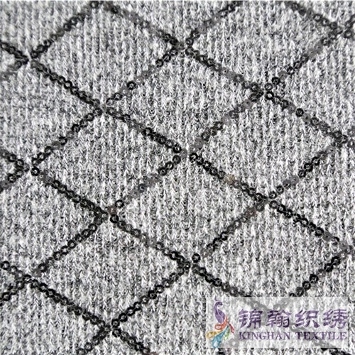 KHSF1028K 3mm Black Diamond Shape Sequins Embroidered on Knitted Fabric
