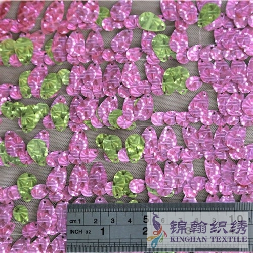 KHSF2007 15mm Pink Green Double Sided Drop shape Square Sequins Fabric