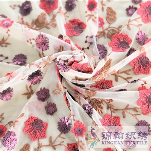 KHSF1045 5mm Purple Plum Blossom Sequins Fabric