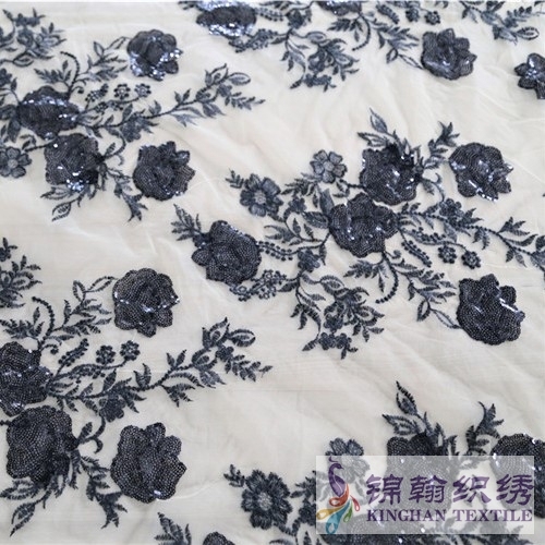 KHSF1046 3mm Black Plum Blossom Sequins Fabric