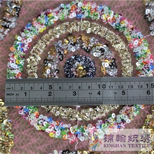 KHSF1035 3mm+5mm Muticolor Round Fluffy Sequins Fabric
