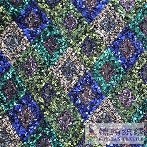 KHSF1038 3mm+5mm Muticolor Diamond Fluffy Sequins Fabric