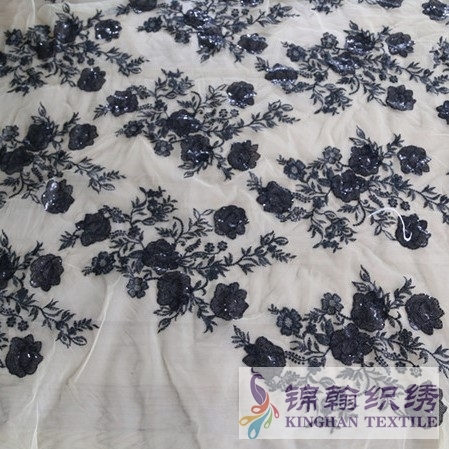 KHSF1046 3mm Black Plum Blossom Sequins Fabric