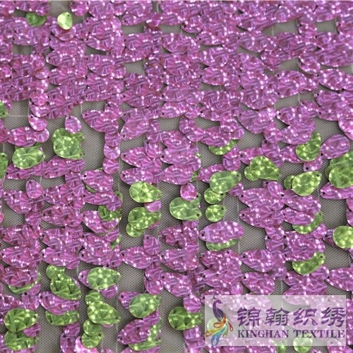 KHSF2007 15mm Pink Green Double Sided Drop shape Square Sequins Fabric