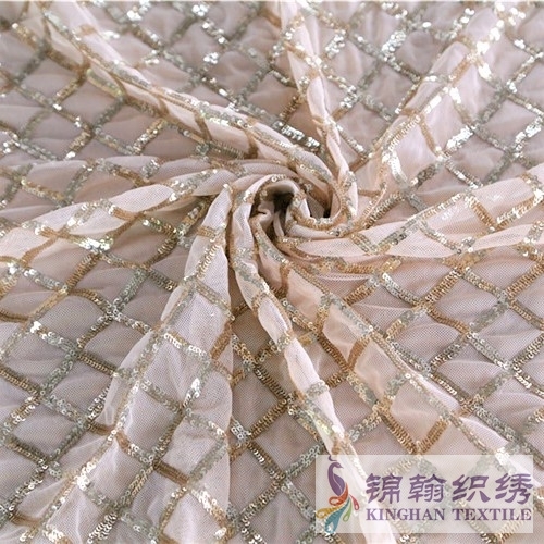 KHSF1032 3mm Gold Diamond Shape Sequins Fabric