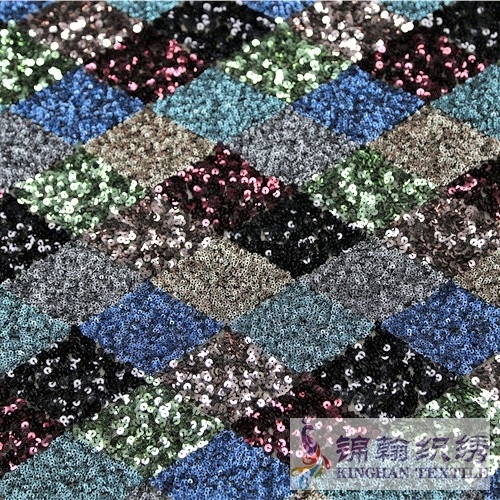 KHSF1030 3mm+5mm Muticolor Diamond Shape Sequins Fabric
