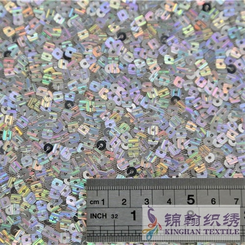 KHSF2003 5mm Iridescent Square irregular pattern Sequins Fabric Embroidery Mesh