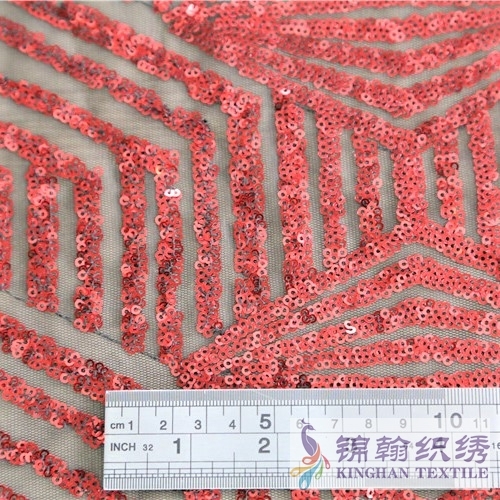 KHSF1036 3mm Red Geometric Sequins Fabric