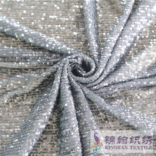 KHSF1029 3mm Silver Sequins Embroidered on 4 Way Stretch Fabric