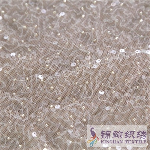 KHSF4002 3mm Silver Sequins Beaded Irregular PatternEmbroidered on Mesh Fabric