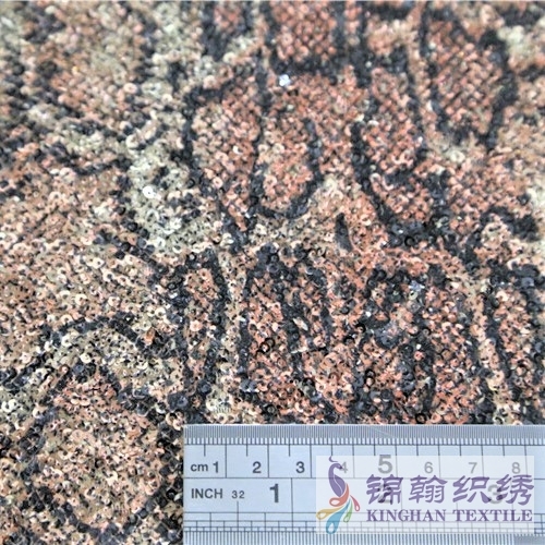 KHSF3008S 3mm Python Pattern Printed Sequins Embroidered Stretch Mesh Fabric
